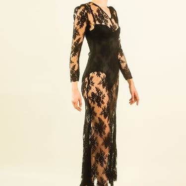 Vintage Black Lace Sheer Gown 