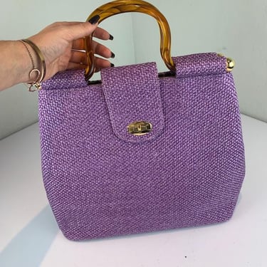 Matched in Every Shade - Vintage 1950s 1960s Lilac Lavender Large Wool Tweed Fabric Handbag 