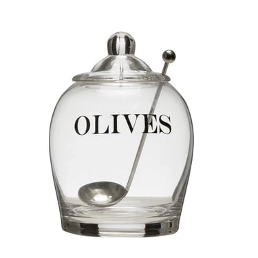 Glass Olive Jar w/ Stainless Steel Spoon