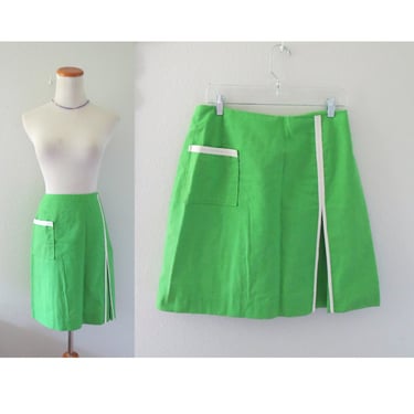 60s Mini Skirt 1960s Skort Green Mod High Waisted Size Large 
