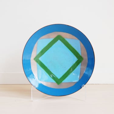 Mid Century Modern Enamel Copper Art Plate Polly Rosenberg Blue/Green 