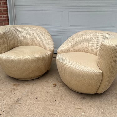 Pair of Vintage Vladimir Kagan Style Nautilus Swivel Chairs 