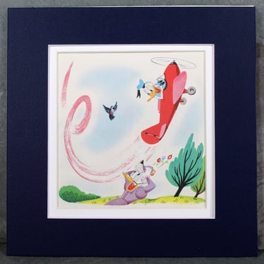 Donald Duck Authentic Children's Book Art - Not Reprint - Includes White and Blue Custom Mat - Fit 8x8" Frames - Sold UNFRAMED 