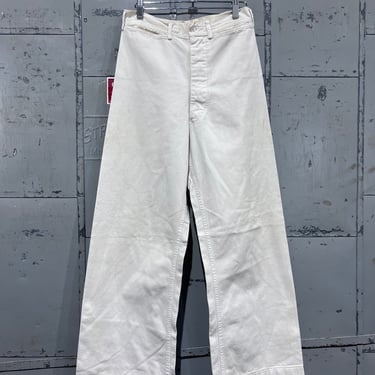 Size 28 x 28 50s US Navy White Cotton Sailor's Pants Button Fly 1950s 1960s USN Uniform Bell Bottom Trousers Whites Military USN 