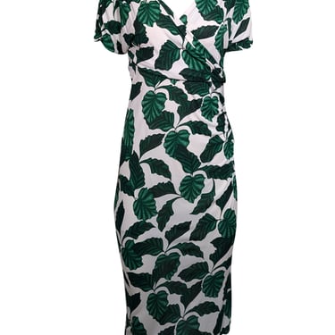 Diane von Furstenberg - Green &amp; White Leaf Print “Havana” Midi Dress Sz M