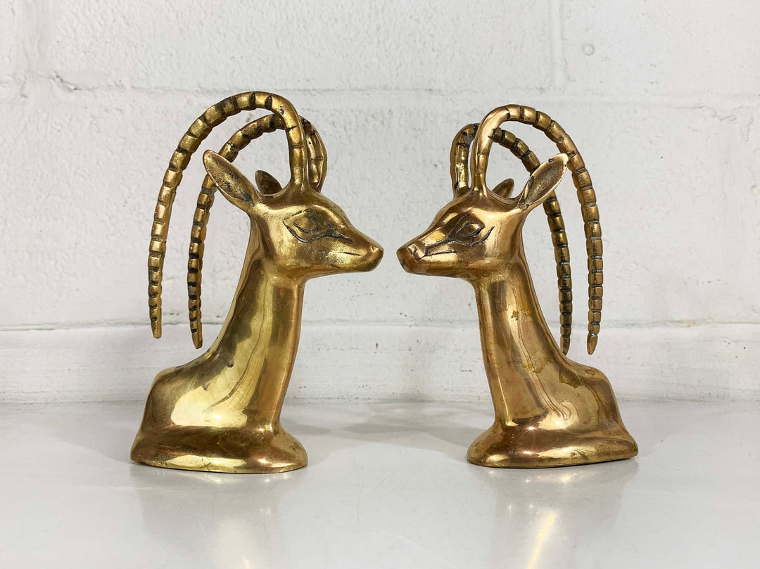 Vintage cheapest brass bookends midcentury antelope