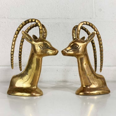 Vintage Brass Antelope Bookends Mid Century Ibex Gazelle Animal Decor Metal Mid-Century Hollywood Regency Figurine Home Office 