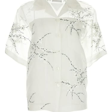 Prada Woman White Silk Blend See-Through Shirt