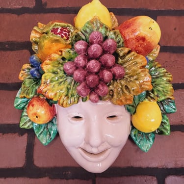 Vintage Garden Face Fruit Pottery Mask 