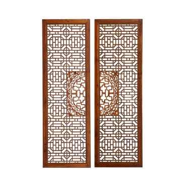 A Pair Chinese Distressed Geometric Pattern Screen Panel Divider cs7565E 