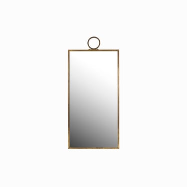 Hanging Brass Wall Mirror Brass Top Ring Metal Mid Century Modern Large 