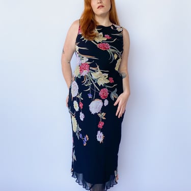 Y2K Black Floral Beaded Dress, sz. M/L