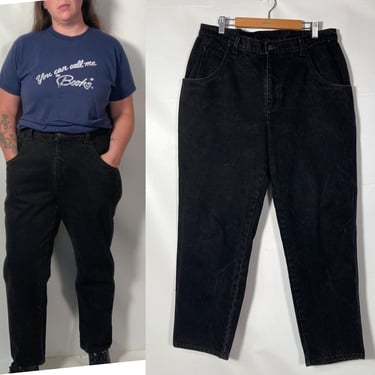 Vintage 90s Plus Size Black Denim High Waisted Tapered Leg Mom Jeans Size 34 to 36 Waist 