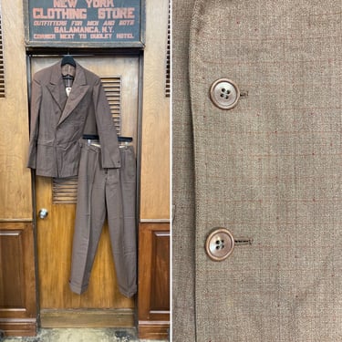 Vintage 1930’s Beltback DB Fleck Wool Gangster Swing Jacket Pleated Pants 2 Piece Suit, Gangster, 1930s, Double Breasted, Fleck, Wool, Suit 