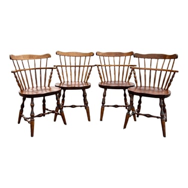 Vintage Pine Windsor Captains Chairs - Set of 4 