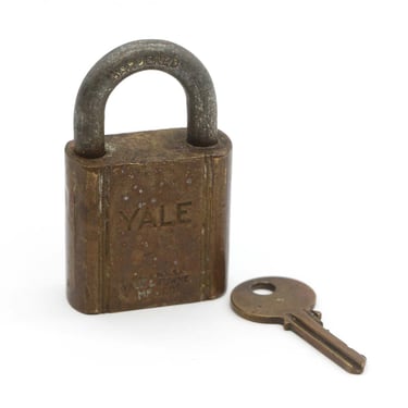 Antique Solid Cast Bronze Yale & Towne Padlock with Key