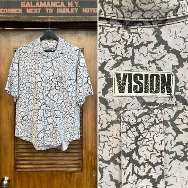 Vintage 1980’s “Vision Street Wear” Skate Surf Crackle Print Cotton Shirt, 80’s Vintage Clothing 