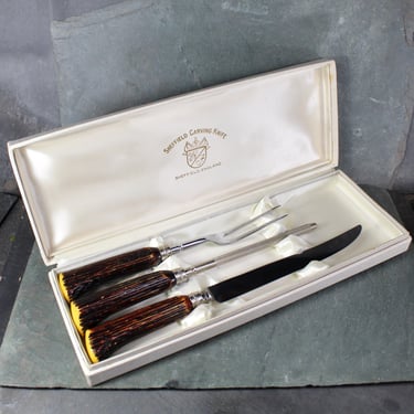 Sheffield Faux Stag Horn Carving Set | Three Piece Carving Set in Original Box | Holiday Serving | Bixley Shop 