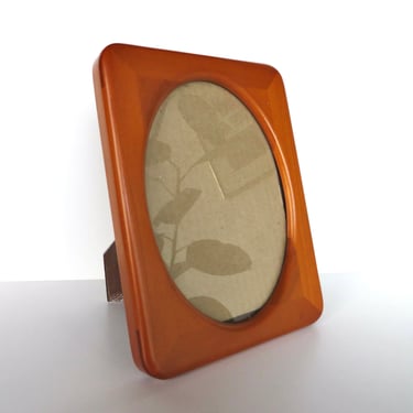 Vintage Teak 5 x 7 Danish Modern Picture Frame With Rounded Corners and Oval Opening 