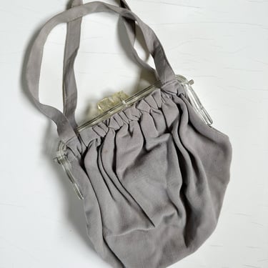 Vintage 1940s Steel Gray Purse with lucite closure 