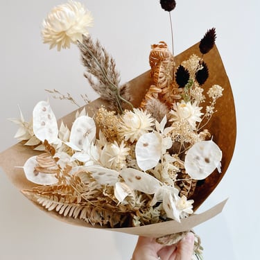 Small Autumn Neutral Dried Arrangement by Pansy Floral