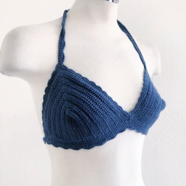 Blue Crochet Bra Top, Swimsuit, TOP, Hollister, Hippie, Boho, Cotton, Bathing suit Top, Lingerie, Bikini, Blouse 