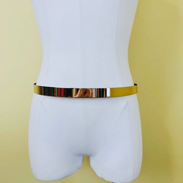 1980s Vintage Gold Metal Brutalist Belt / Metallic Heart Chain Adjustable Waist Belt / One Size 