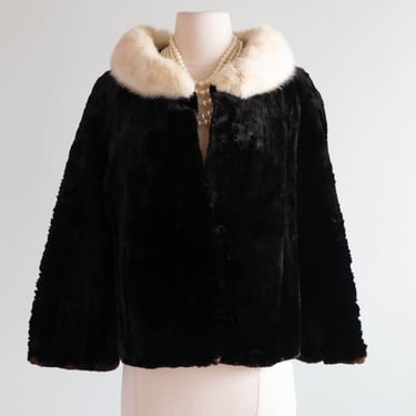 Gorgeous 1950's Velvety Soft Fur Jacket With Ivory Mink Collar / SM