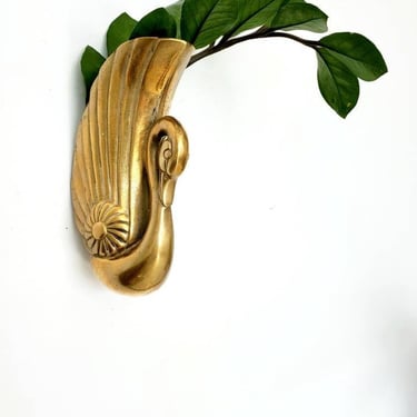 Vintage Brass Swan Wall Pocket Vase 