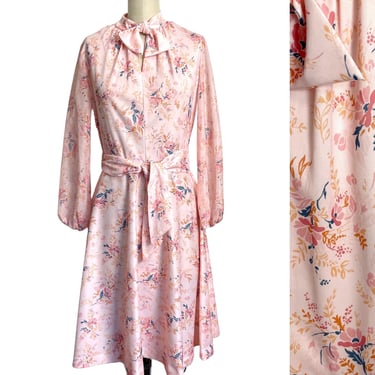 1970s vintage pink floral day dress - size large 