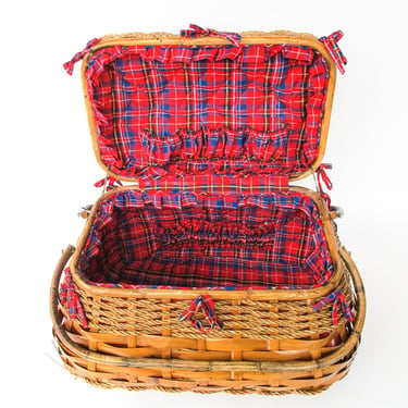 Scottish Highland Woven Basket with Cloth Plaid Interior 