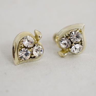 1960s Leaf Rhinestone Screw Back Earrings 