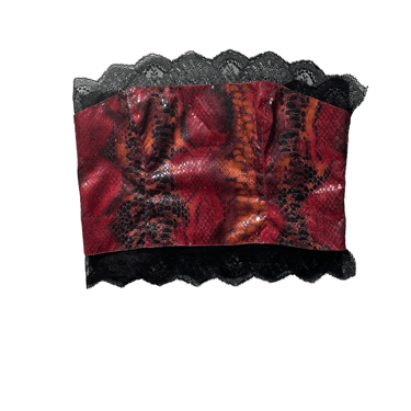 Red Snake Skin & Lace Tube Top