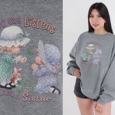 90s Sisters Sweatshirt No One Listens Like A Sister Shirt Slogan Sweatshirt Sibling Day Vintage 1990s Graphic Cute Grey Jerzees Large 