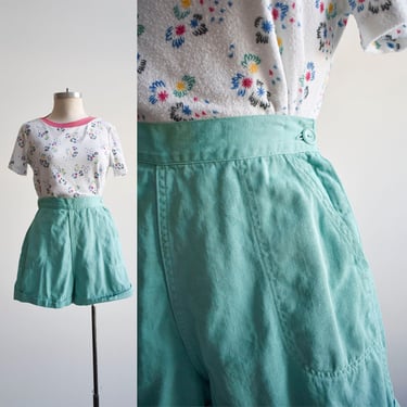 Teal 1950s Side Zip Uniform Shorts 
