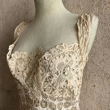 Vintage 1930s Halter Top Mixed Antique Brussels Lace Spider Web Dress Blouse