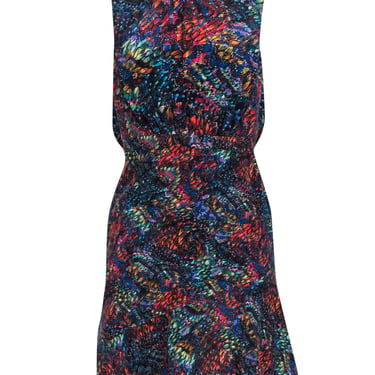 Saloni - Multicolor Printed Mock Neck Silk Open Back Dress Sz 0
