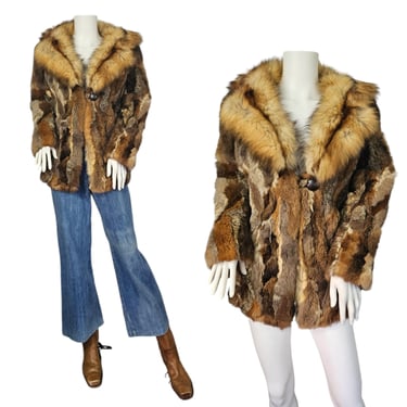 1970's Brown Patchwork Red Fox Fur Coat I Jacket I Sz Med I B: 38