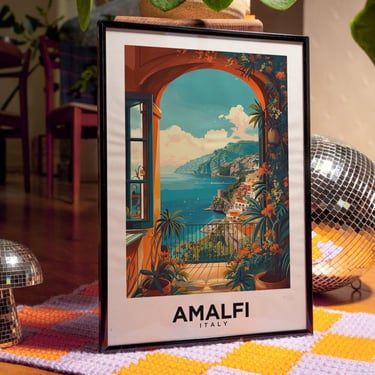Amalfi Coast Italian Art, Travel Poster, Home Decor, Anniversary Gift 