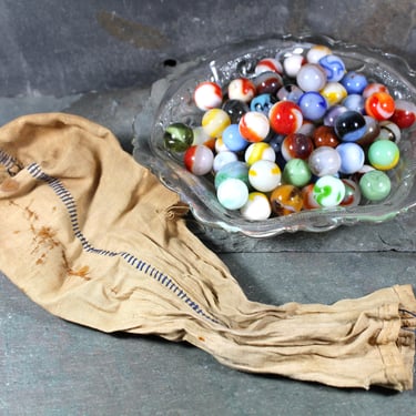 Set of 88 Vintage Marbles in Their Original Marble Bag - Vintage Glass Marbles Ready to Play! | Circa 1950s/60s 