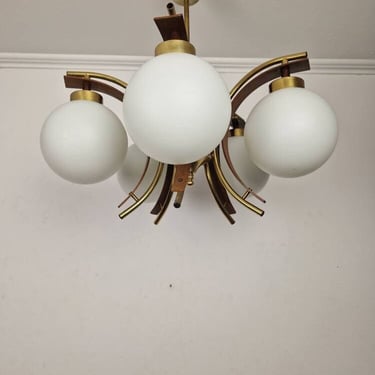 White & Gold Sputnik 5-Arm Chandelier / Vintage Mid Century Modern Lighting / Chandelier Lighting / Home Decor / Yugoslavia / 1970s 