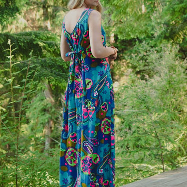 60s Psychedelic Day Glow Hawaiian Maxi Dress 