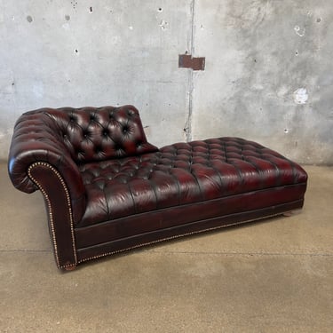Vintage Tufted Leather Chaise Nail Head Trim