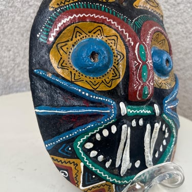 Vintage Ecuador Tribal lightweight Wood Mask 8” X 6” X 2” Colorful. 