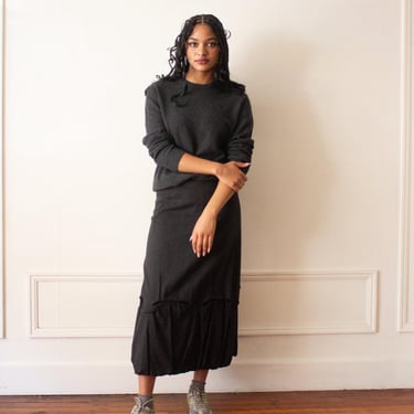 1990s Lilith Dark Gray Wool Pleated Skirt 