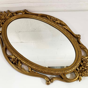 Vintage Syroco Plastic Mirror Oval Mid-Century Hollywood Regency Victorian Ornate Framed Wall Hanging 1950s 1960s 