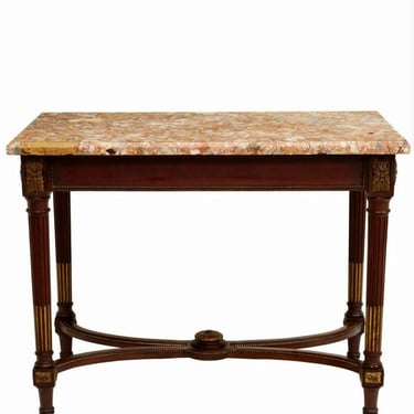 Antique French Louis XVI Style Mahogany Breche d’Alep Marble Center Table 