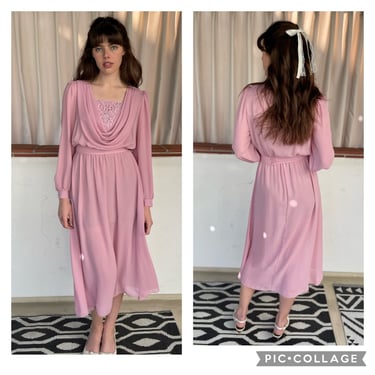 Dainty 80s Pink Secretary Dress with embellishments sweet girlcore S M 