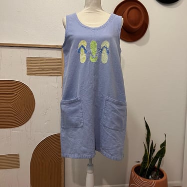 MEK USA Made Blue Cotton Patchwork Sandals Summer Chore Tank Dress Large 