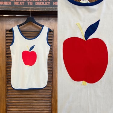 Vintage 1960’s “Elaine Post” Style Big Apple Nylon Polyetser Tank Top T-Shirt, Appliqué, 60’s Ringer Tee, Vintage Clothing 